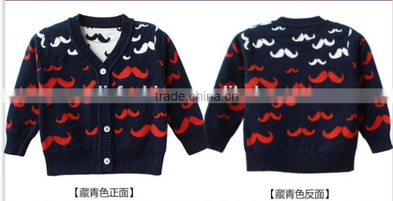 fashion V neck long sleeve beard pattern kids jacquard sweater