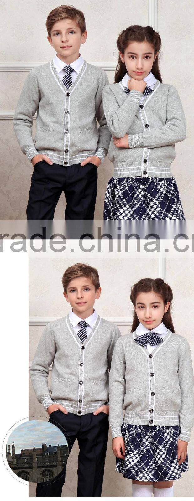 Hot sales grey cardigan children school uniform