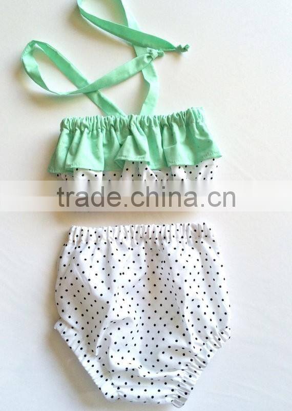 European kids hot swimwear girls aqua blue bandeau bubble shorts vintage headwrap 3 piece