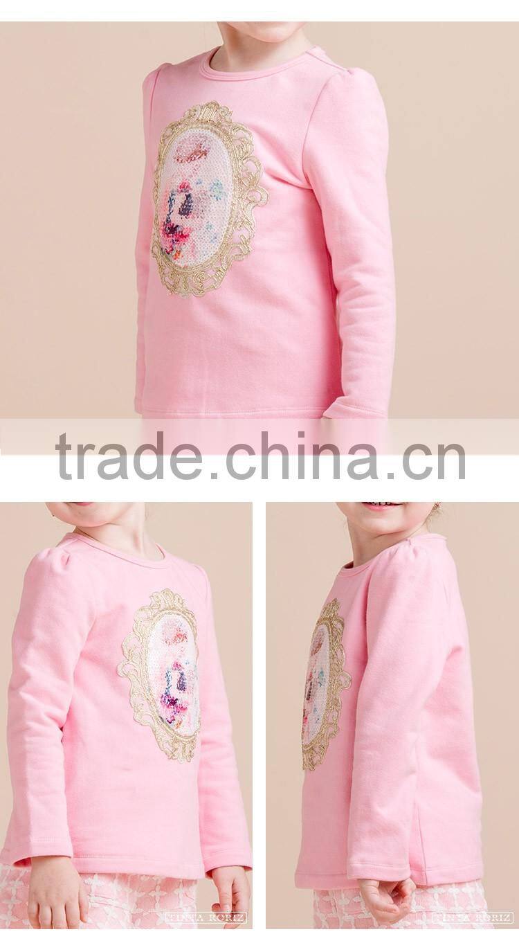 Girls Long Sleeve Cotton t Shirt Fashion New Design With Lace Printed For Winter Kids Clothing Wholesale