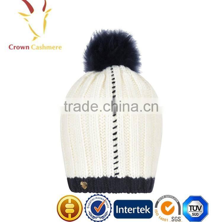 Girls Wool Hand Knitted Winter Pom Beanie Hats