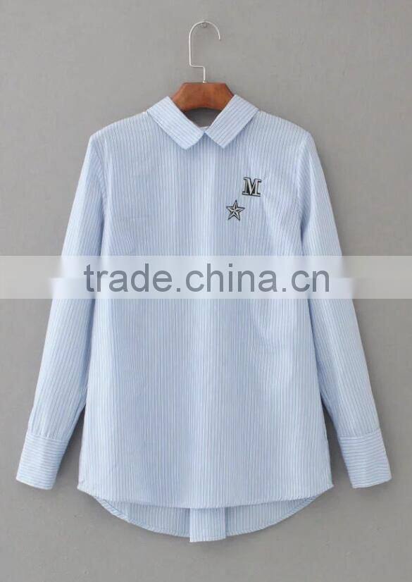 Runwaylover EY2384B Hot Sale 2017 Ladies Elegant Stripe Embroidery Blouse