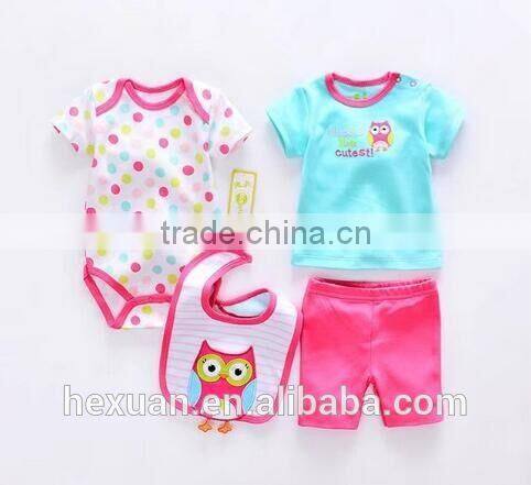 OEM factory or stocked designs 4pcs/set 100% cottonbaby romper set matching with baby bibs and socks