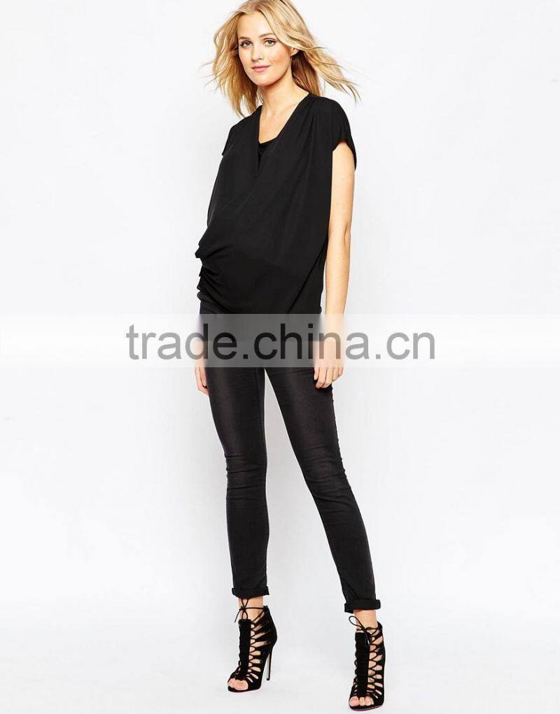 100% Polyester square neck cap sleeves maternity clothings for nursing