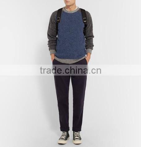 Top Selling 100% Wool Made Sweater Men with Ribbed Trim and Hem Man Wool Sweater Design