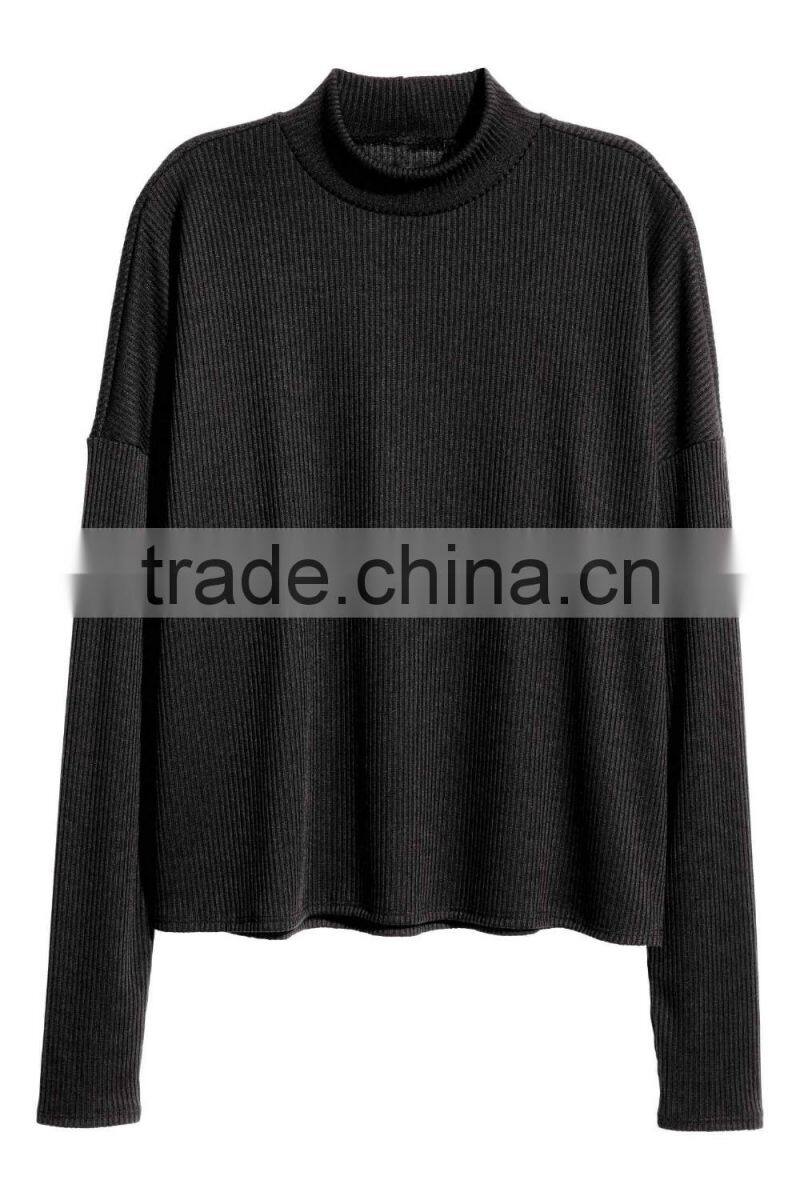 Green Ribbed Crew Neck Relax Fitted Wool Sweater Design for Girl with Dropped Sleeves
