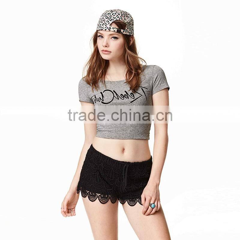 new!womens urban sportswear flocking printing crop tops/t shirt