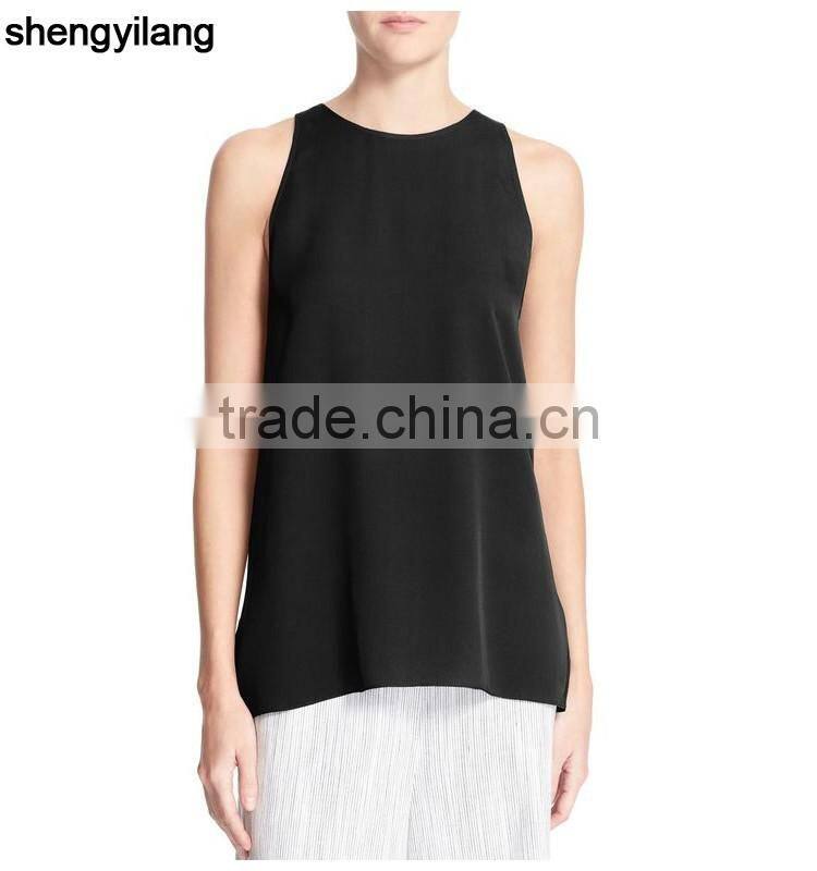 women 100% sleeveless black white navy silk simple blank tanktops/singlets