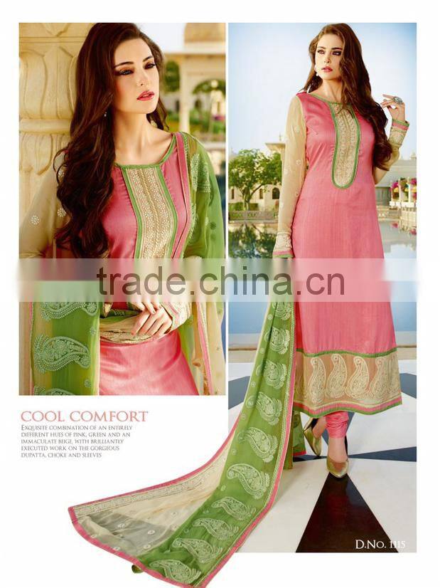 Amazing Deep Pink Color Long Straight Cut Bottom net Border Designer Semi Stitch Salwar Kameez