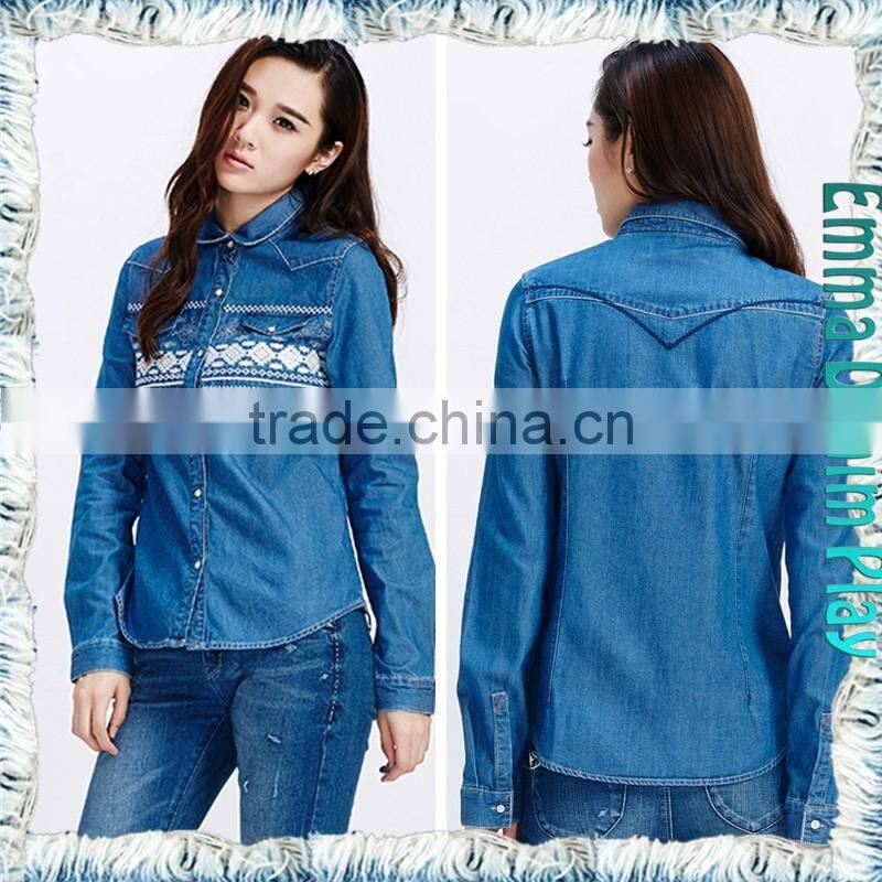 2015 Ltaest Stylish High Quality Petite Keeper Embroidered Shirt For Ladies Wear