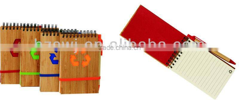 Bamboo wood cover spiral notebook A6 70grams 70sheets recycle paper cutout any shape with recycle paper pen