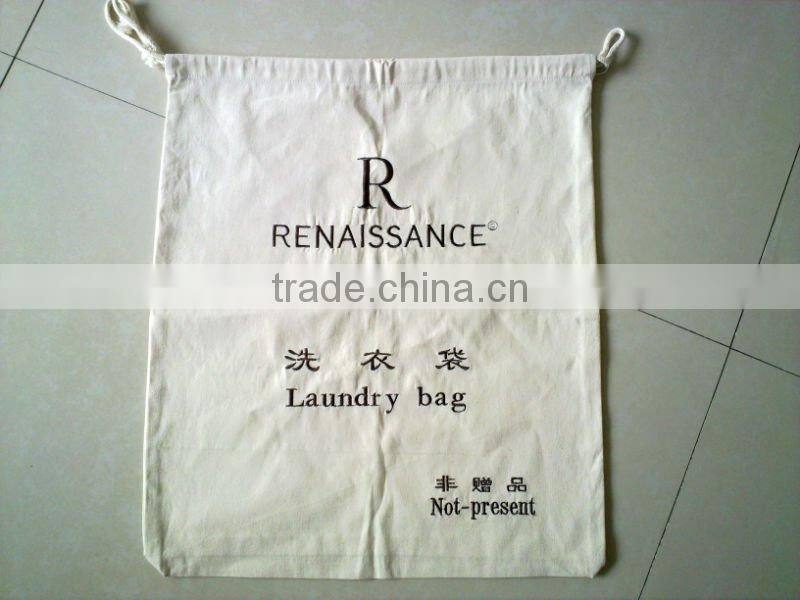 embroidery cotton bathroom laundry bag for hotel