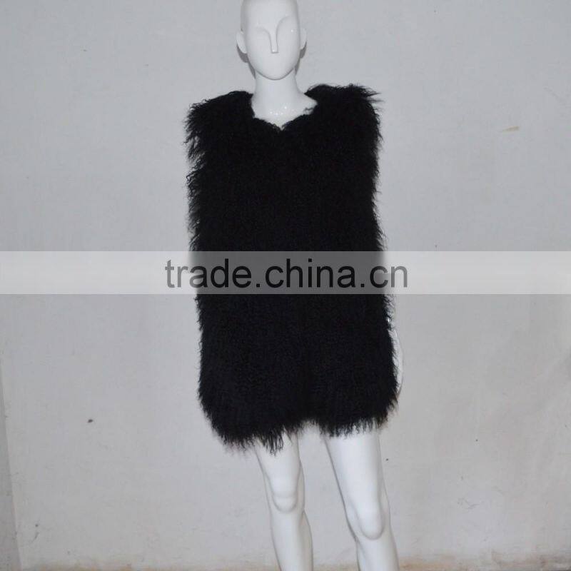 SJ036-01 2017 New fashion Hipe Length Real fur vest for girl or women