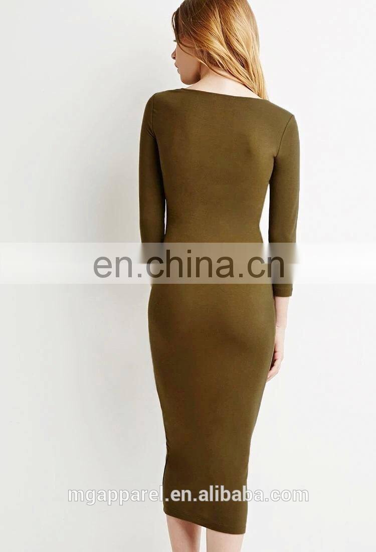china new product ladies elegant midi dress long sleeves classic bodycon midi dress