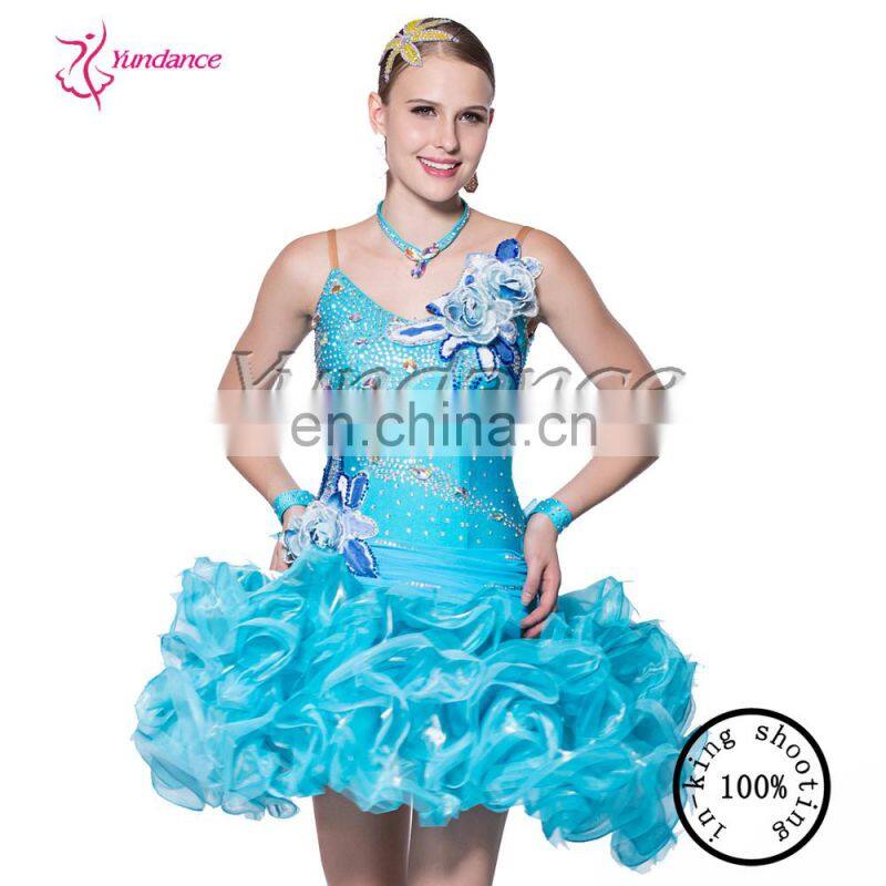 L-14118 latin blue dress with solid flower