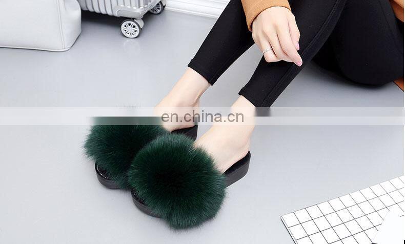 Wholesale Cheaper Fox Fur Shoes Slippers Fox Fur Slides Women Shoes