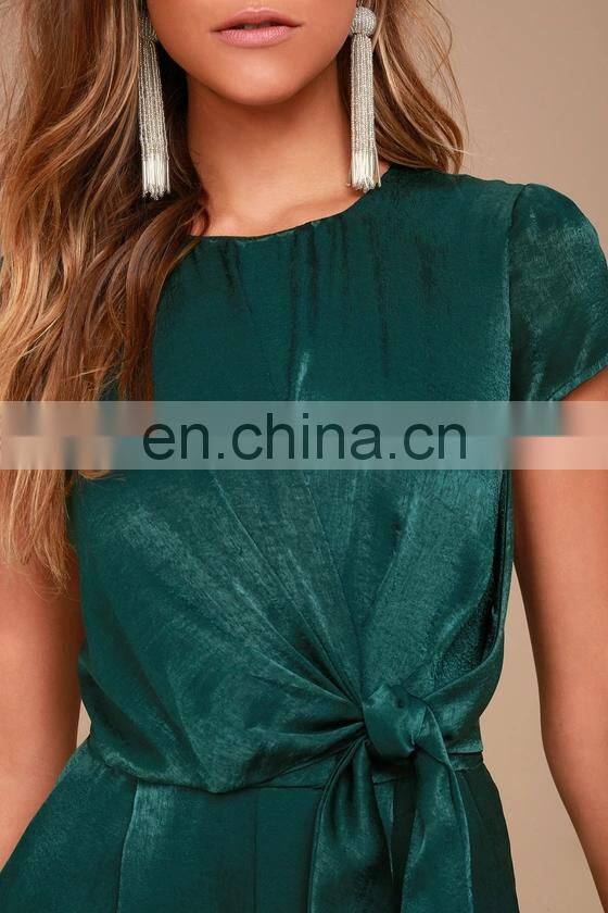 dongguan suppliers european style short sleeve satin wide-leg black long women one piece jumpsuit