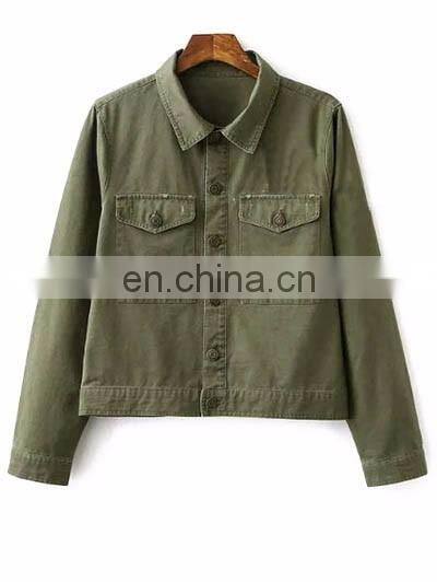 2017 Fashionable women cotton olive shirt collar jacket