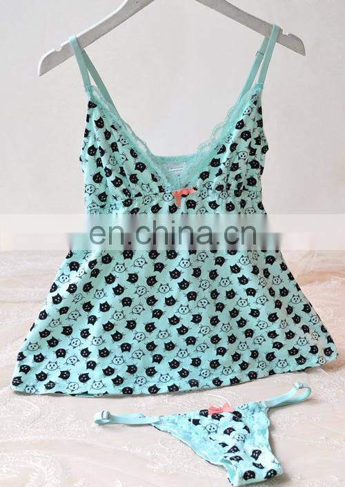 2015 nifty and sexy underwear set/cotton top set/chemise