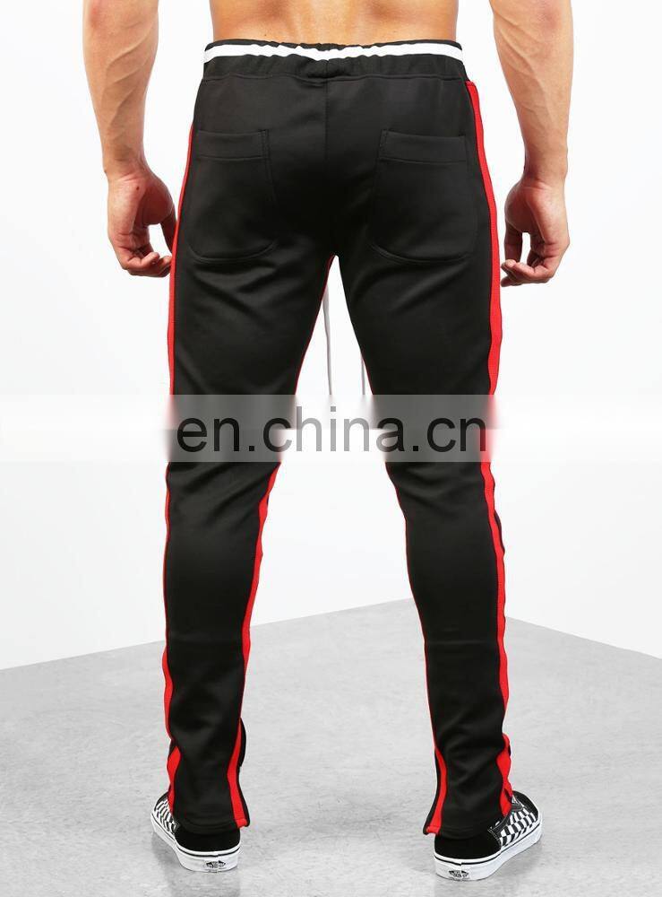 DiZNEW 2019 wholesale high quality usa 2 front zip pockets 2 back pockets men red track jeans pants with stripe