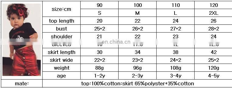 2019 summer girls black letter top tshirt & kids red skirts 2pcs set