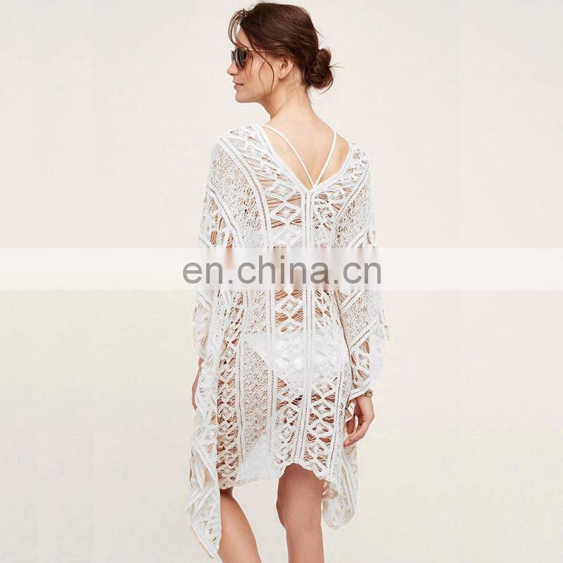 White Knitted Beach Cover up dress Tunic Long Pareos Bikinis Beach Dress Cover UP Swim Cover up Beachwear