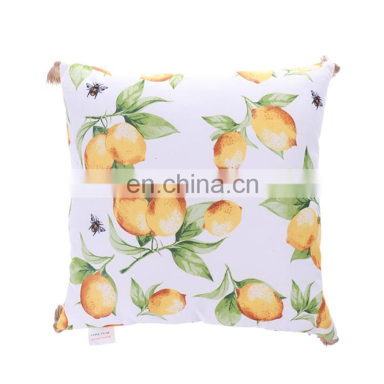Summer Fruit Yellow Lemon Leaf Pillow Cover Waterproof Outdoor Cushions Home Decorative Cotton Linen 18x18Inch