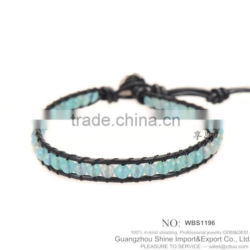 Fashion navy bead leather bracelet XE09-0065