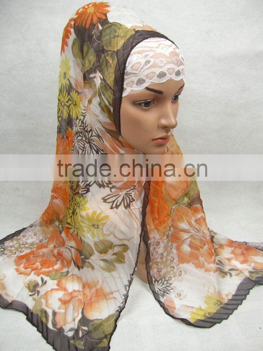 S497 NEW rumpled 40% silk and 60% LONG polyester MUSLIM SCARF