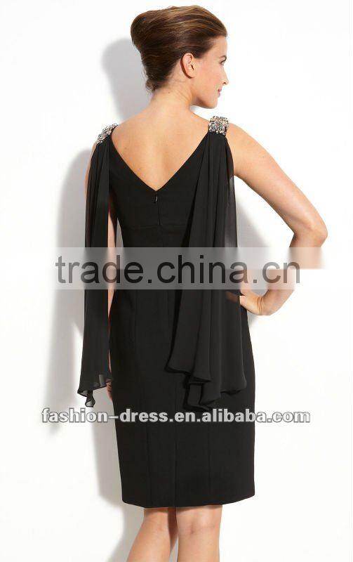 Modest Scoop Sleeveless Satin Column Knee-length Mother of the Bride Dress