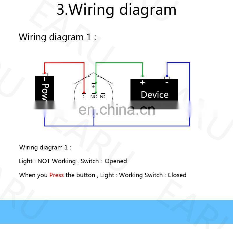 16mm Waterproof Momentary latching 1NO 1NC Metal Push Button Switch Ring and LED light 9-24V 12V 110V 220V Wide Voltage