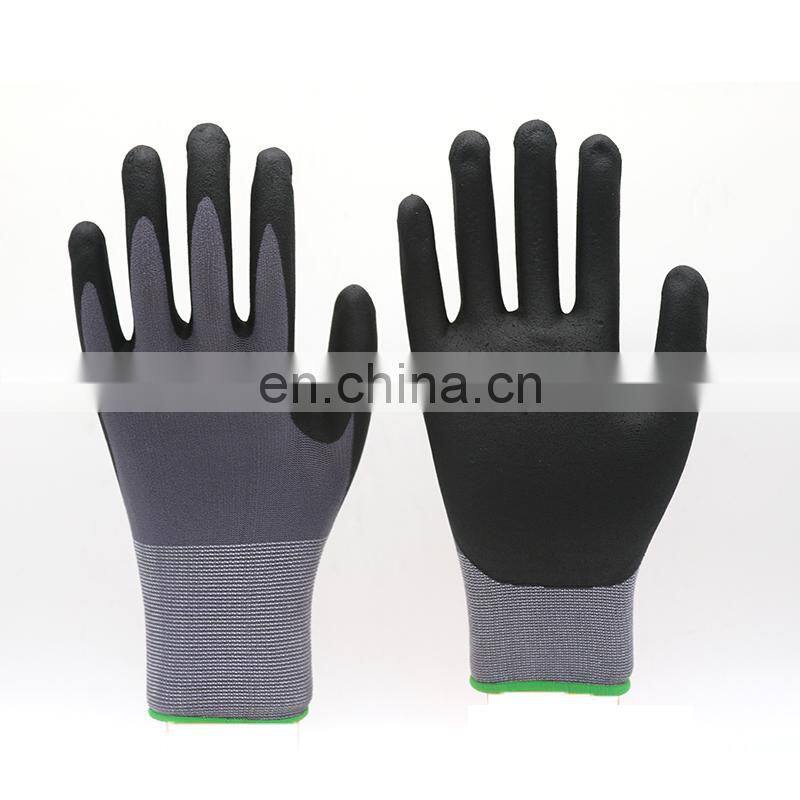 EN388 15Gauge Nylon Spandex Knitting Shell Micro Foam Nitrile Dipping Gloves Oil Block Mechanic Labor Working Gloves