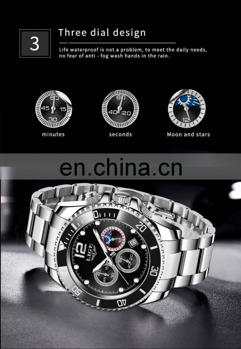 LIGE 8924 Quartz Watch For Men Sport Diver luxury men watch waterproof Date Clocks watches men