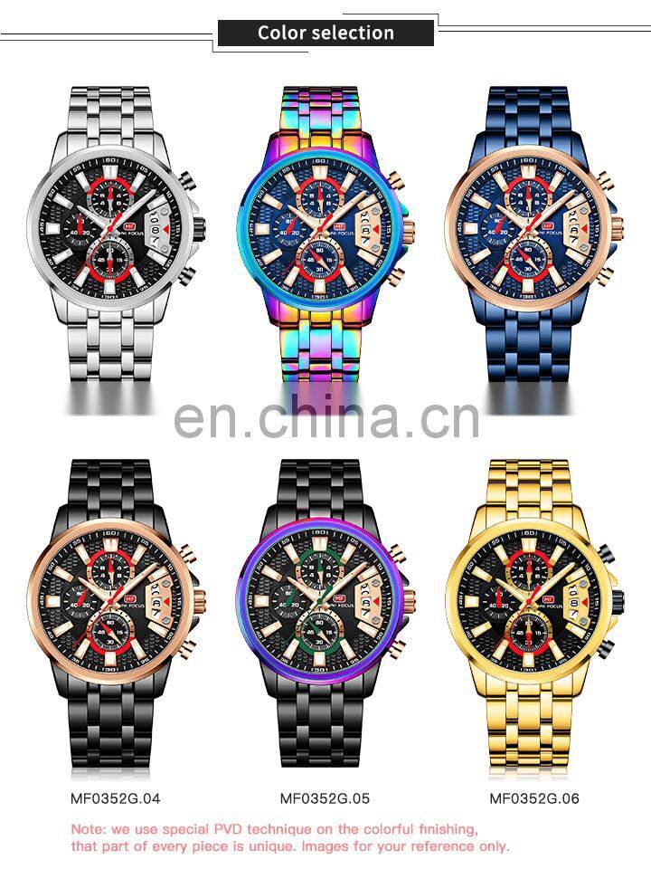 Mini Focus MF0352G Big Screen Chronograph Quartz Watches Luxury Water Proof Mens Watch Gift Set