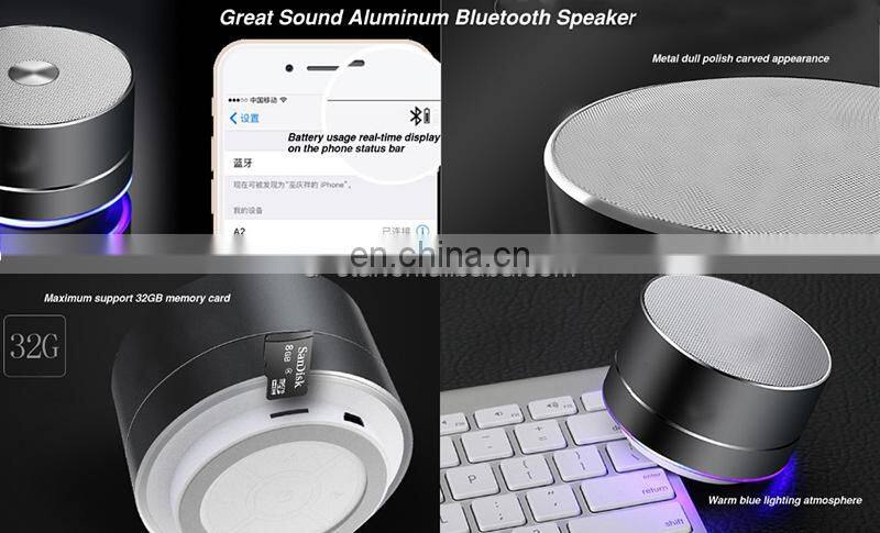 Factory wholesale A10 FM LED Portable Mini Metal blue tooth Wireless Speaker