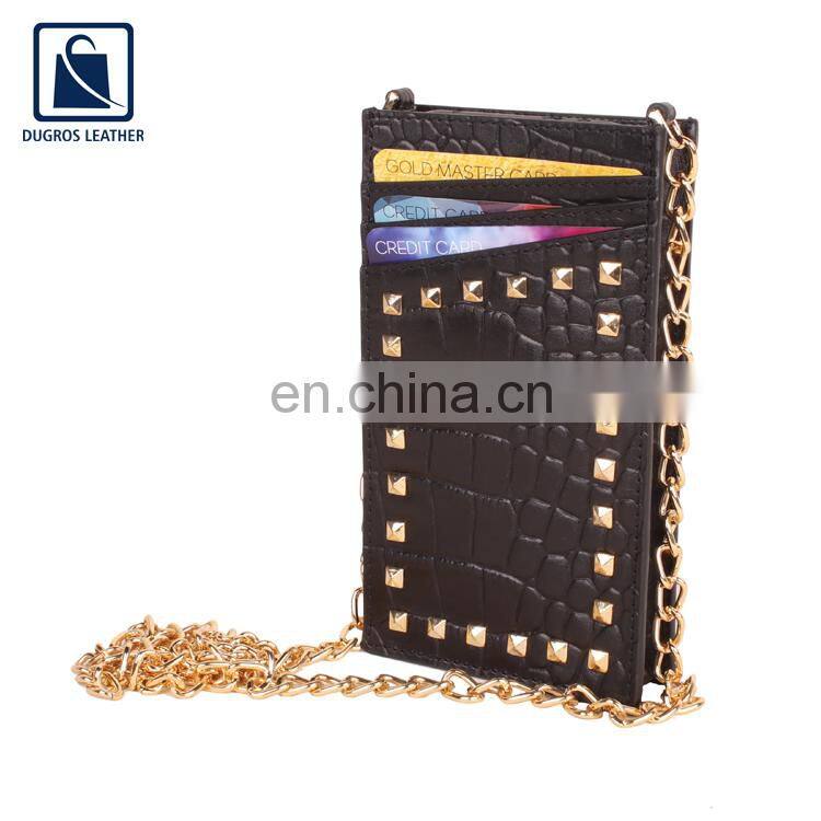 Gold Fitting Microfiber Lining Material Women Genuine Leather Mobile Case for Bulk Buyers