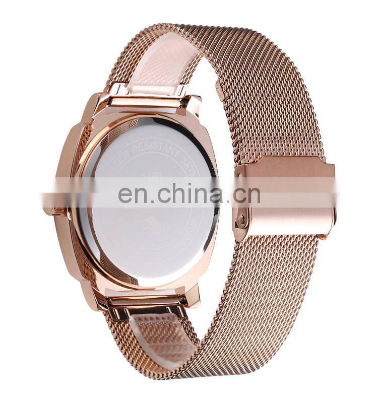 Skmei 1466 Luxury Rose Gold Mesh Watch Wholesale 3 Atm Leather Waterproof Quartz Watch for Men