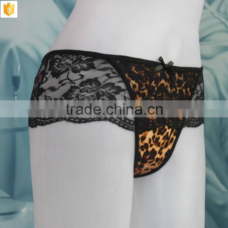 Extreme nylon lace fabric and leopard cotton women string