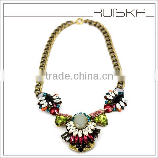 Antique Bronze Plated Crystal Necklace Jewelry