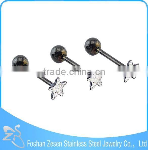 Black Steel Body Piercing White Crystal Star Fake Tongue Rings jewelry