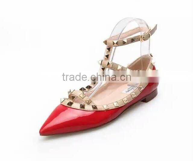 Pointed Toe Lamb Leather Ballet Flats Watercolor Flat Shoes Nice Plating Rivets 5mm heel