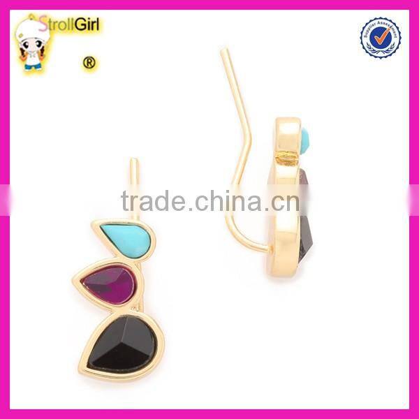 Fashion hot faceted green onyx gold plated stud earrings