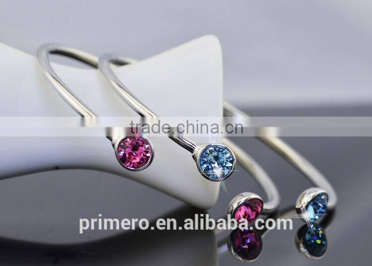 High Quality 925 Sterling Silver Round Crystal Cuff Bangle Bracelet