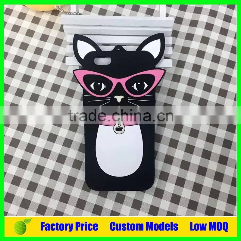 Lovely cat with glasses 3d silicone mobile phone case cover for LG G2 D802 cell phone back cover case