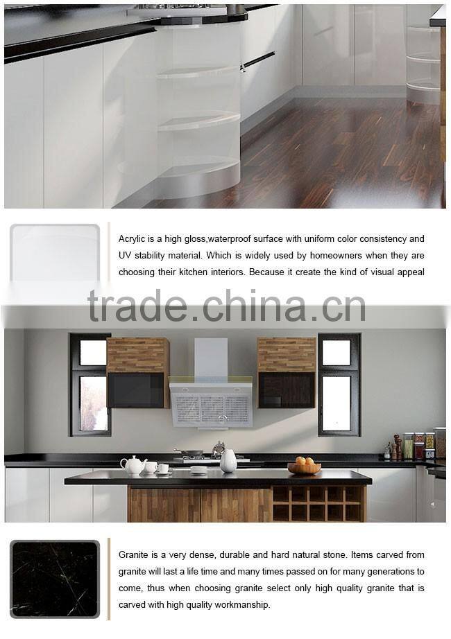New Design U Shape Acrylic and Laminate Finish Cupboard Wooden Kitchen Cabinet with Island