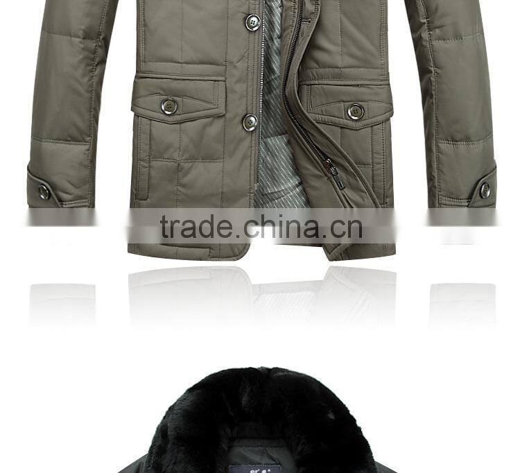 Custom 2015 new male winter down jacket business men rabbit fur collar men's winter jackets men suit