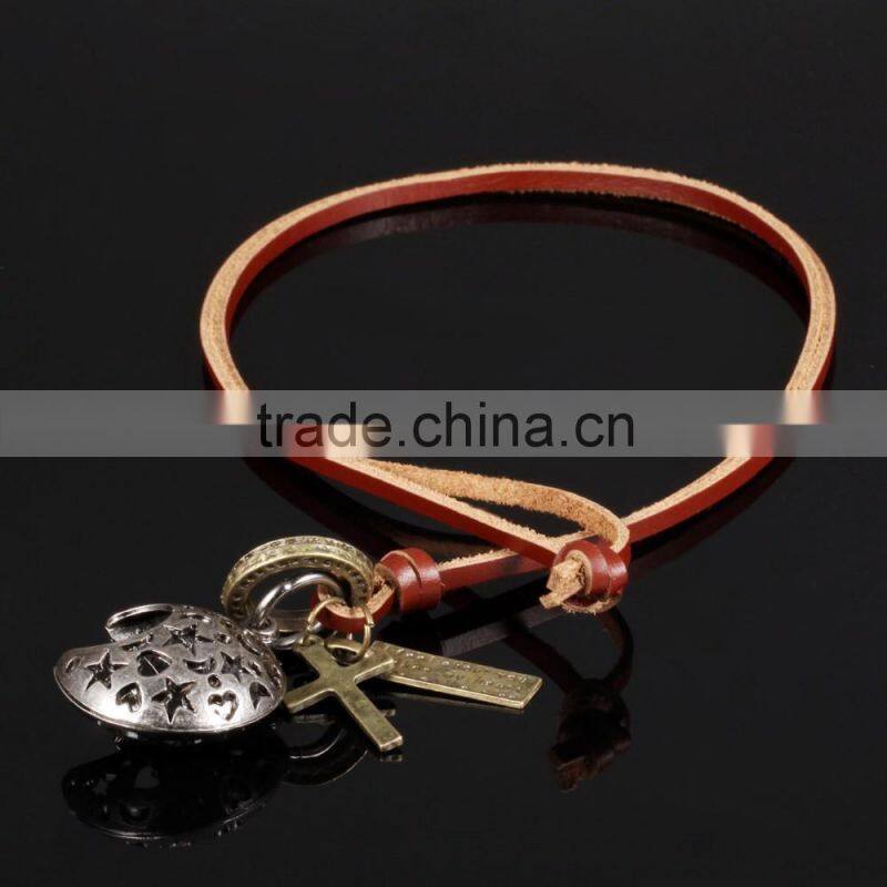 antique jewelry catholic religious items bronze moon necklace with geneuine leather chain