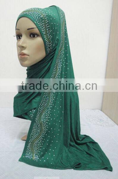 JL054 latest cotton jersey scarf with rhinestones,muslim hijab scarf