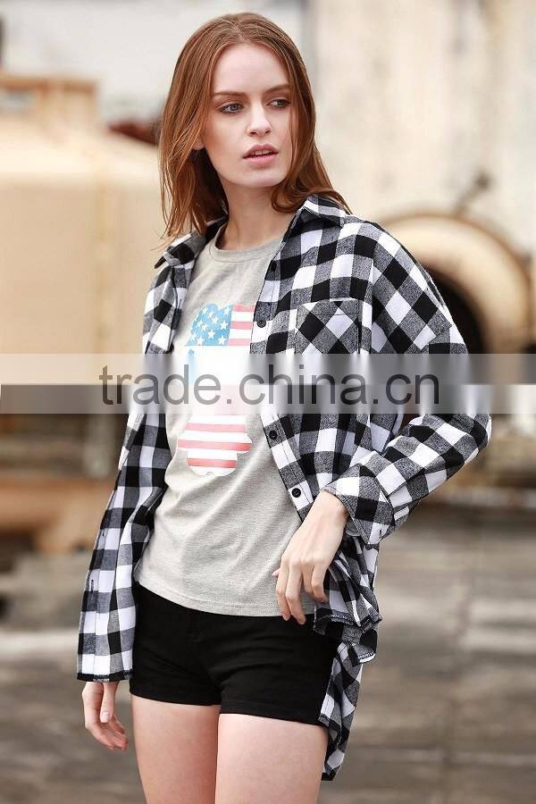 Hot Selling Fashion Women Long Sleeve Custom Plaid Shirt Wholesale Plaid Shirts Women