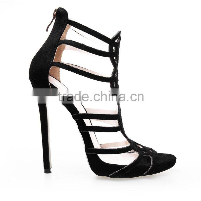 OLNS004 Classics ladies black high heel dress sandals Suede platform heels Metal strap decorated women sandals shoes
